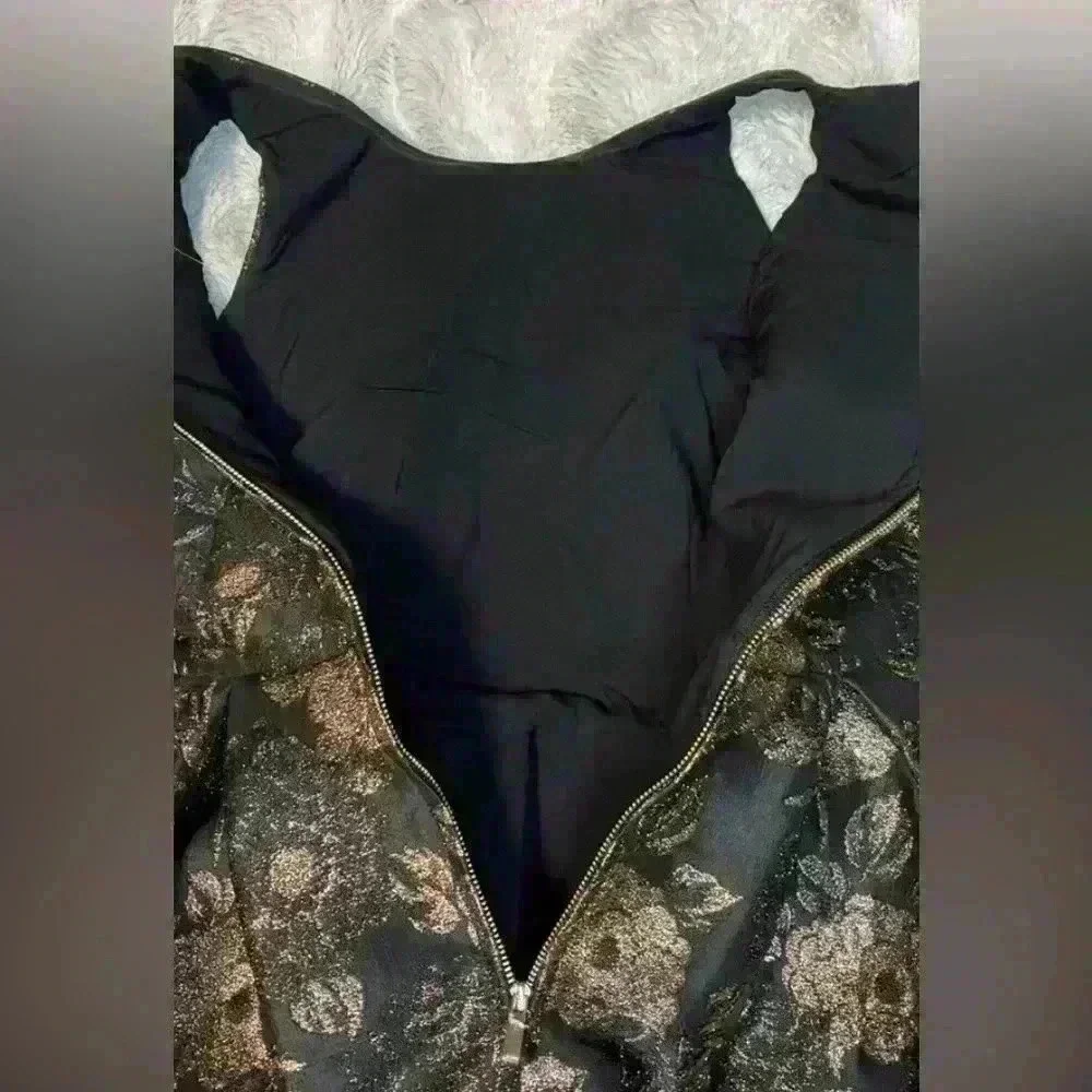 Ann Taylor Factory Black Gold Foil Floral Sleeveless Dress Fit & Flare - Picture 8 of 16